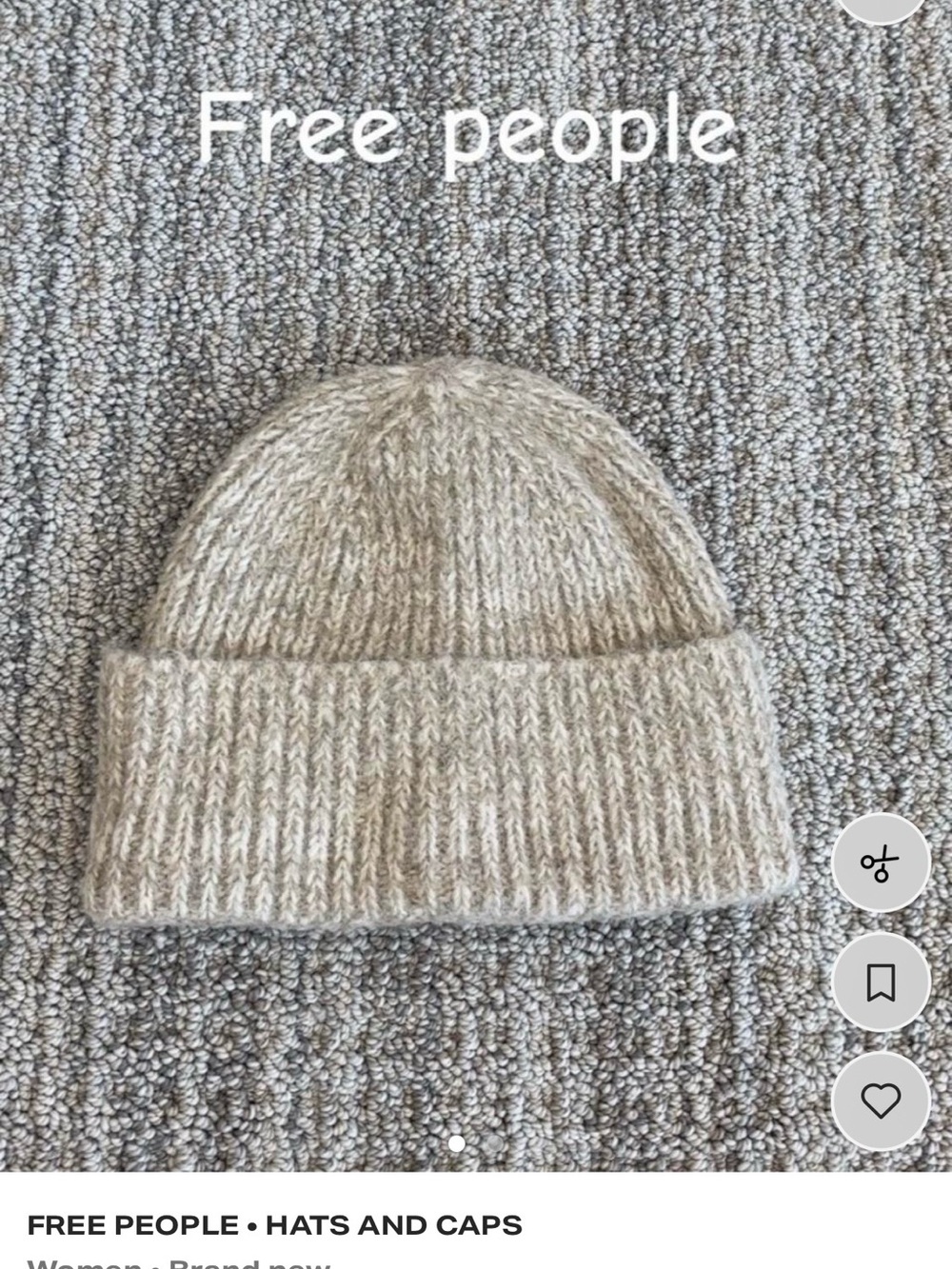 Free People Neutral Cream Ribbed Knit Beanie